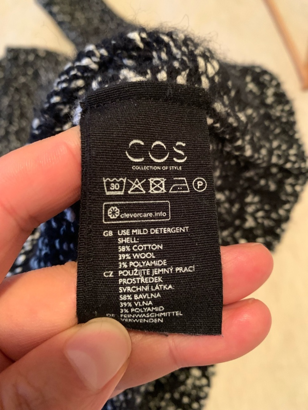 COS Speckle Black & White wool and cotton blended Crewneck Sweater size S - Picture 13 of 14